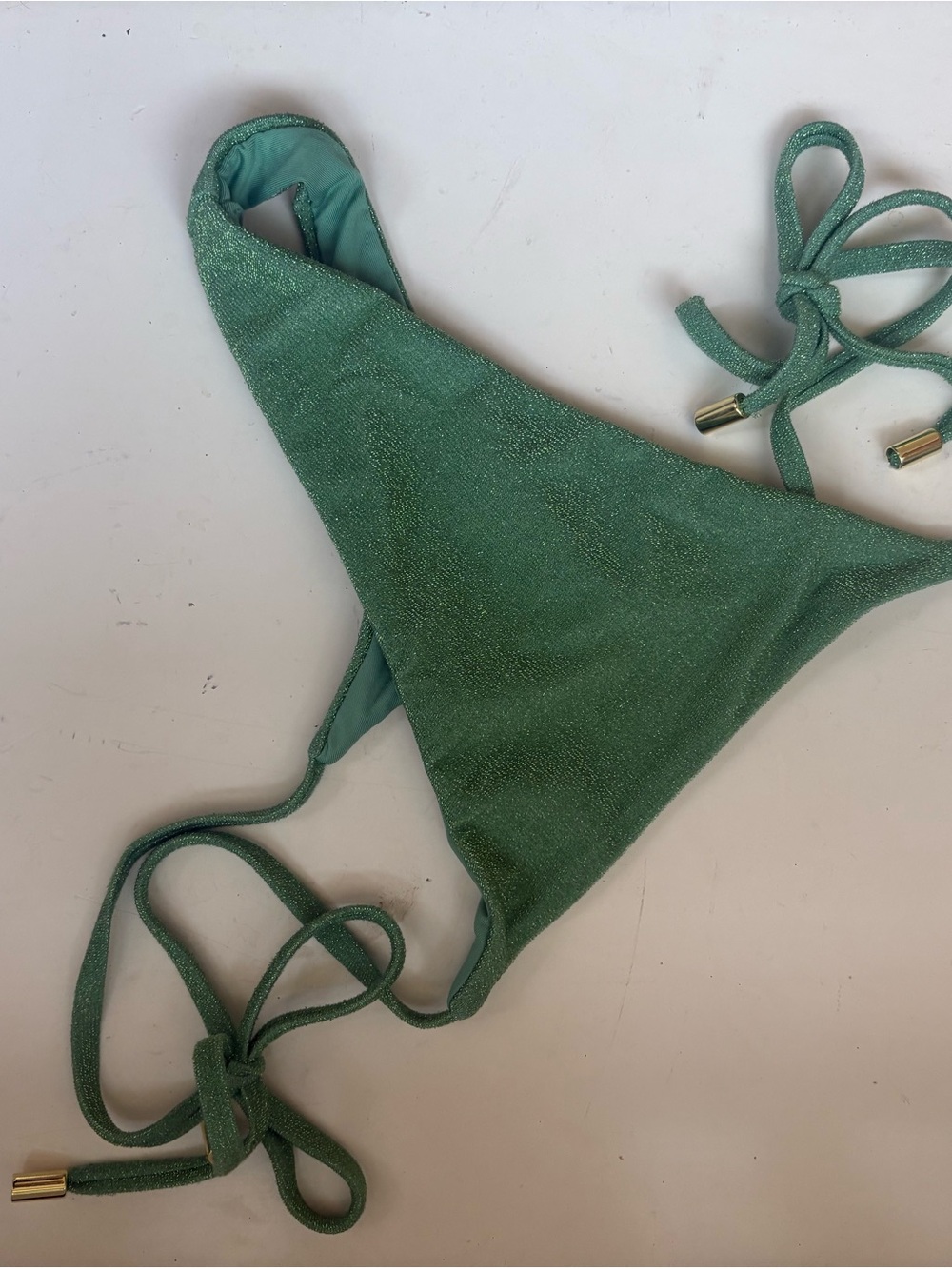 Monday Swimwear Shimmer Green Tie-Side Triangle Bikini Bottom- never worn